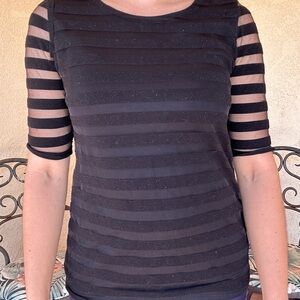 Black Sheer Stripe Short Sleeve Top